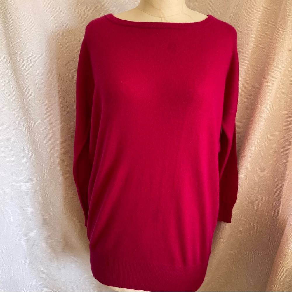 Pure cashmere S/M dark fuchsia long boatneck